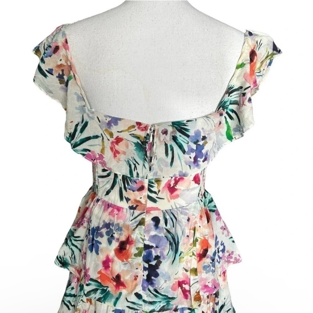 Amanda Uprichard Floral Venezia Off Shoulder Tiered Skirt Gown Size Medium - Picture 9 of 10